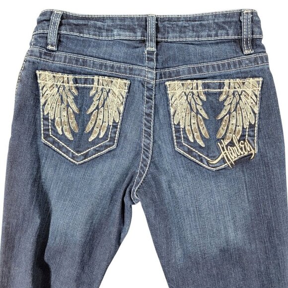 Harley-Davidson Denim - Harley Davidson Angel Wing Biker Bling Pocket Jeans Womens 0 Tall Y2K Dark Wash